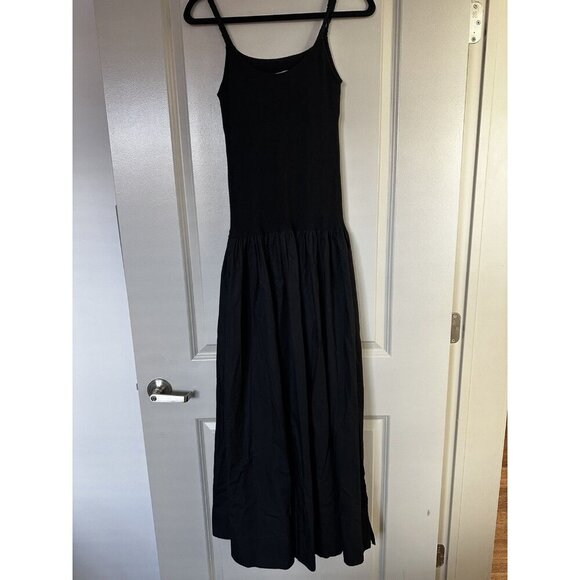 Bassike Thin Gathered Strap Maxi Dress Ribbed Drop Waist Black Size 1 or US 4 - Picture 5 of 10